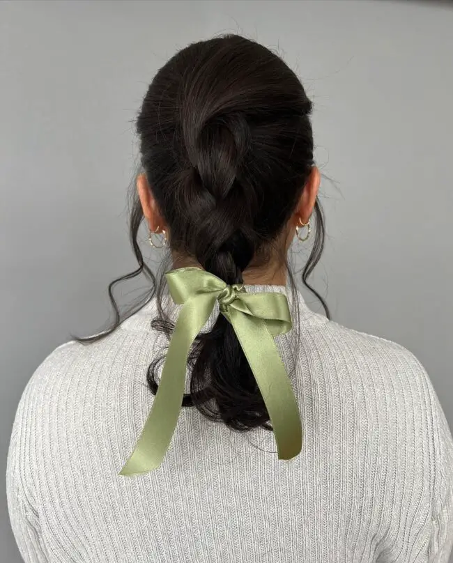 Braided Ponytail with Satin Ribbon Accent
