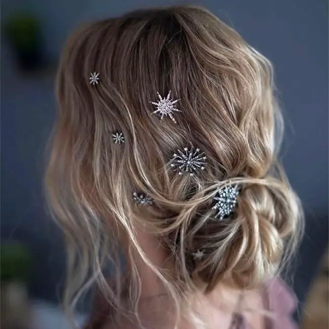 Textured Low Bun with Snowflake Pins