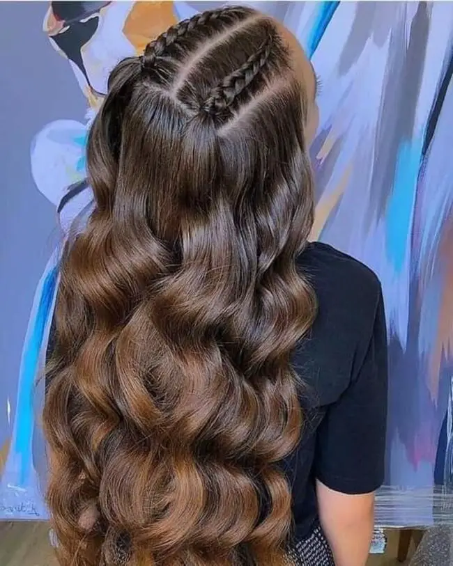 Luxurious Curls with a Braided Crown