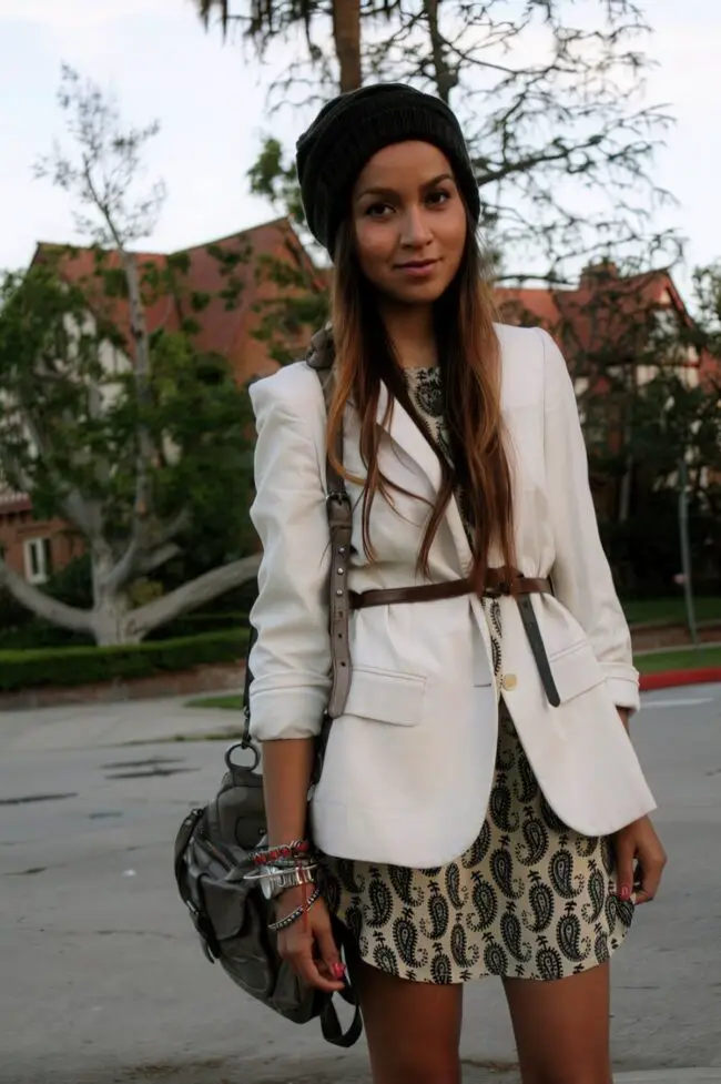 Polished Blazer with Whimsical Printed Dress