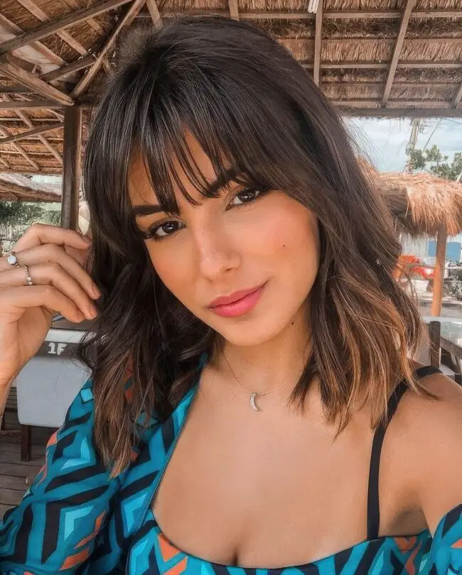 Chestnut Fringe Bangs with Soft Waves