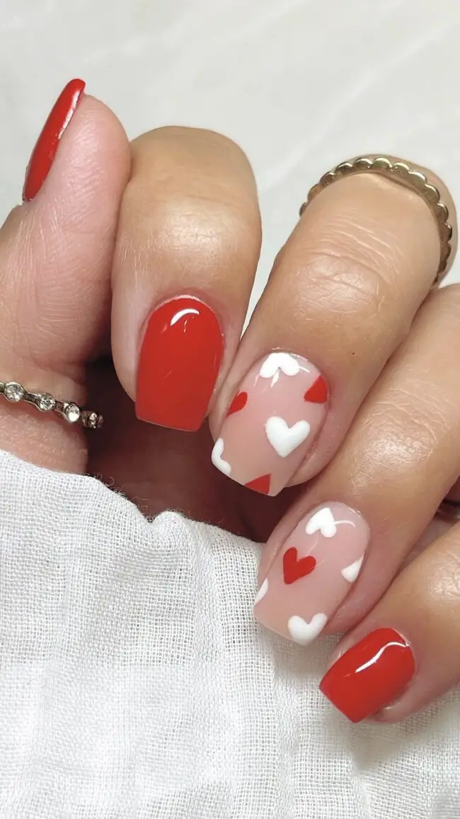 Vibrant Red and Playful Heart Accents