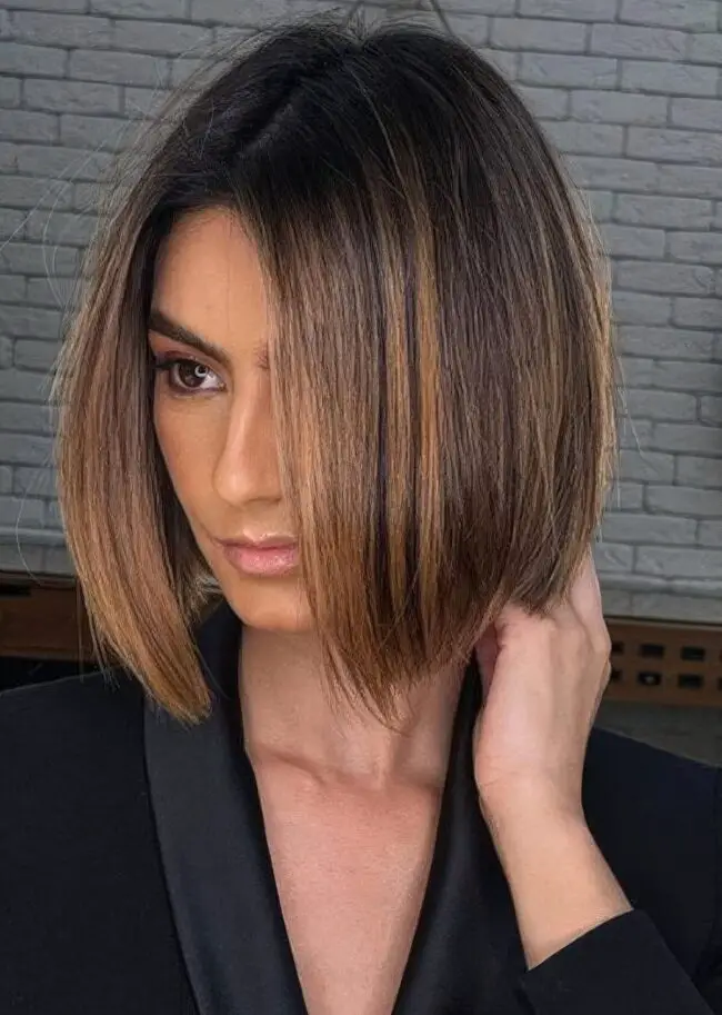 Chic Chin-Length Bob with Warm Highlights