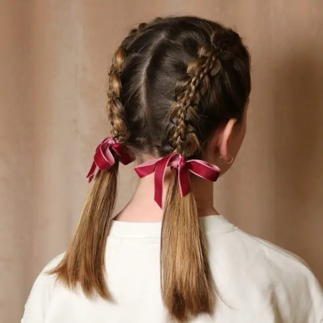 Classic Braided Pigtails Tied with Ribbon