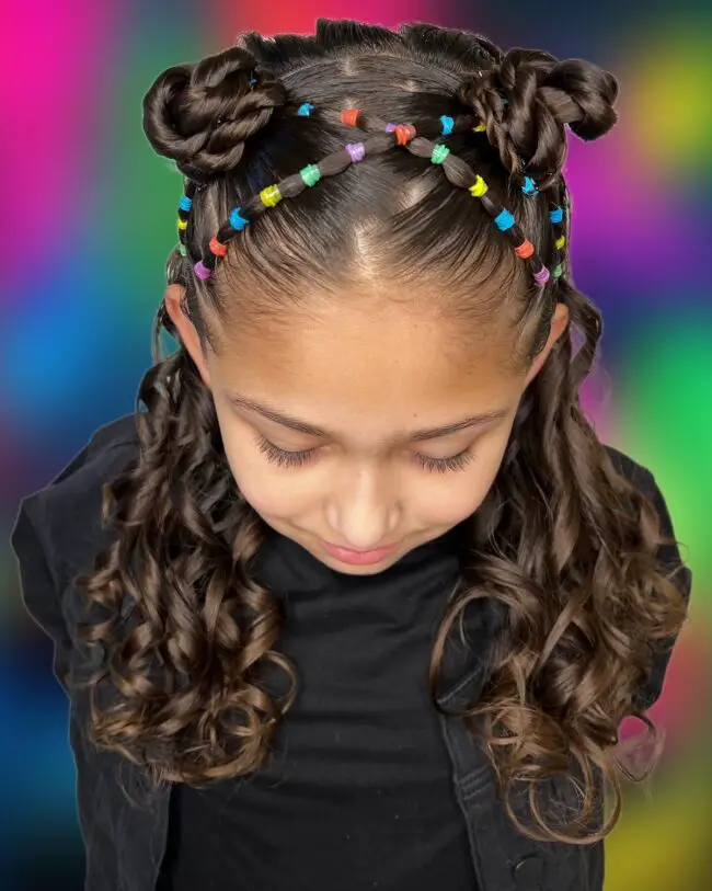 Twisted Double Buns with Colorful Hair Ties