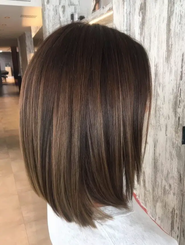 Chestnut Bob Cut with Caramel Highlights