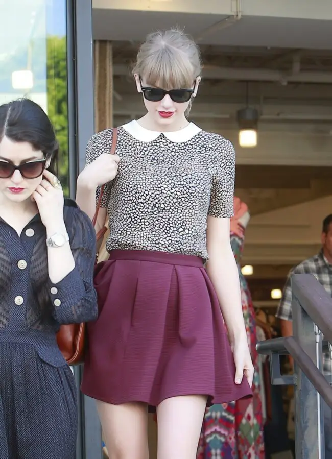 Maroon Flared Skirt with Floral Top