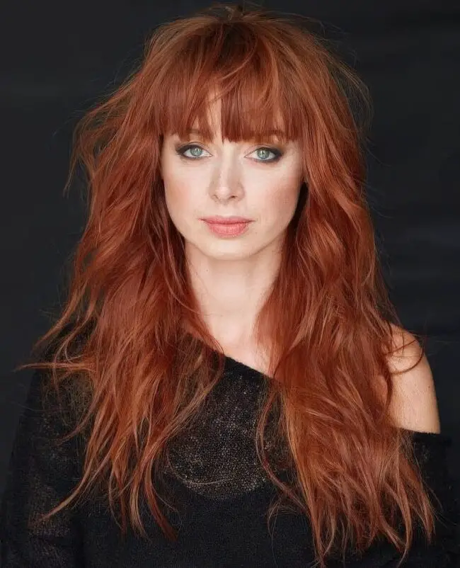 Warm Red Fringe Bangs with Soft Layers