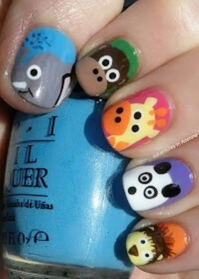 Whimsical Animal Nail Art in Bright Colors