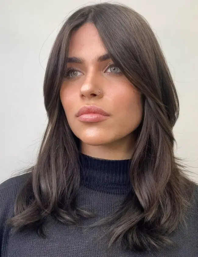 Rich Dark Layers with Soft Bangs