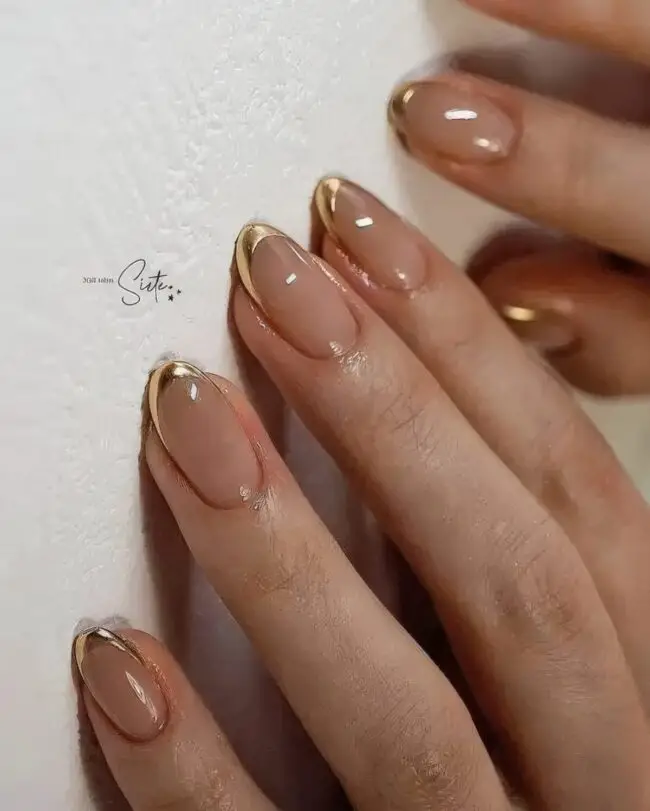 Nude Nails with Golden Touch