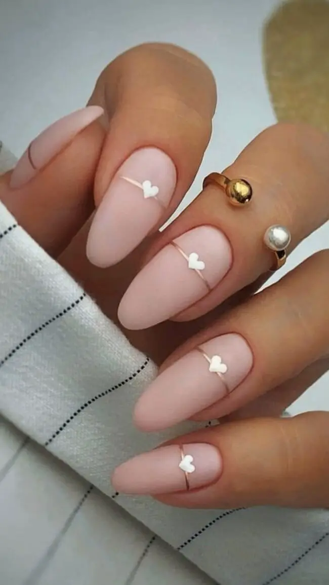 Blushing Ombre Nails with White Hearts