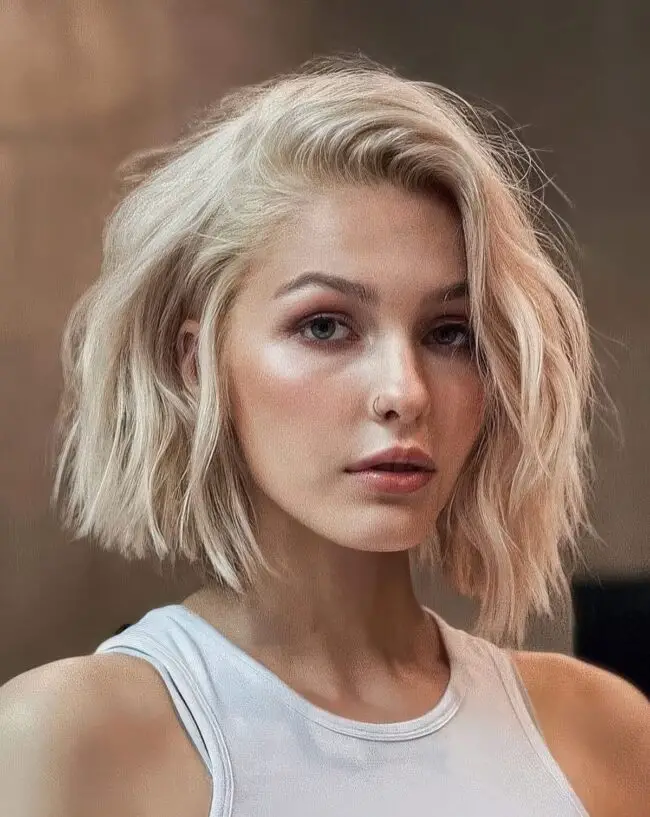 Tousled Blonde Bob with Soft Waves and Volume