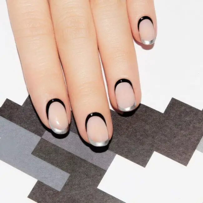 Chic Black and Silver French Tips