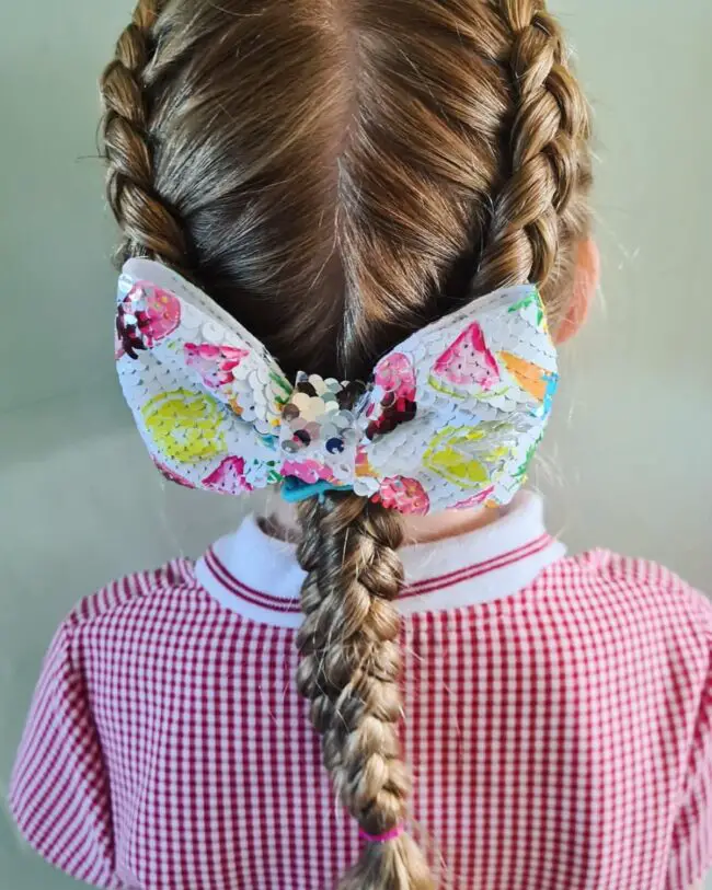 French Braids Complemented by a Large Sequin Bow