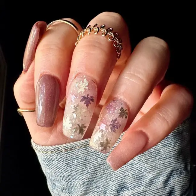 Frosted Leaves on Matte Nails