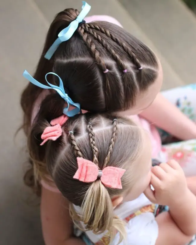 Half-Up Braided Ponytails with Adorable Bows