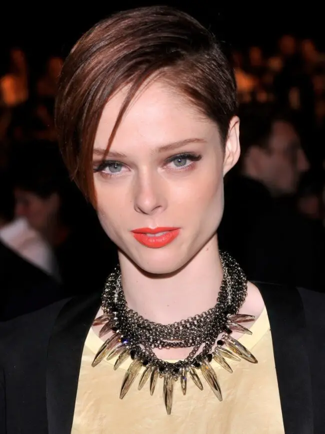Bold Orange Lips with Chic Short Hair