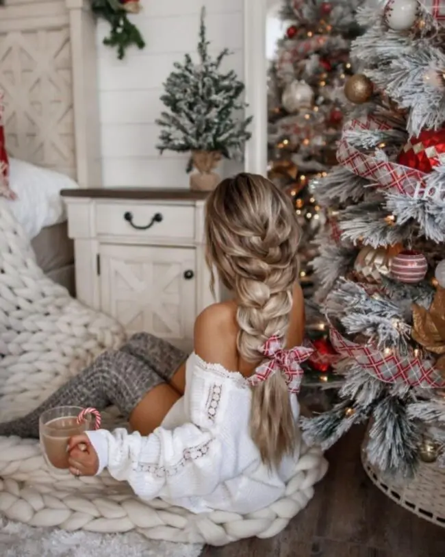 Long Braided Style with Festive Ribbon