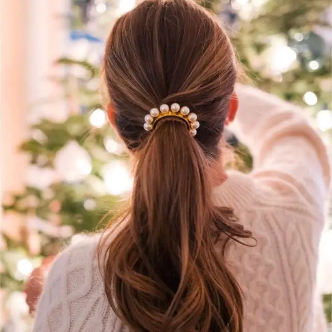 Low Ponytail with Pearl-Embellished Clip