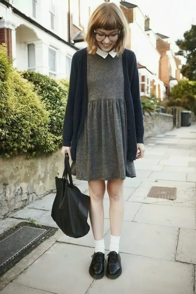 Chic Charcoal Sweater Dress for Campus