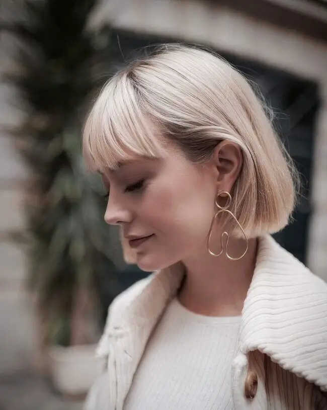 Light Blonde Fringe Bangs with Bob Cut